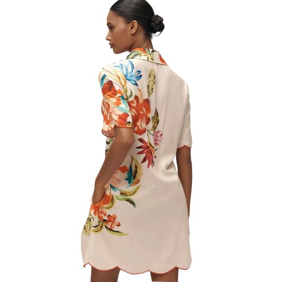 XL-Farm Rio Anthropologie Womens Shirt Dress XL Linen Blend Floral Button Front - Picture 12 of 15